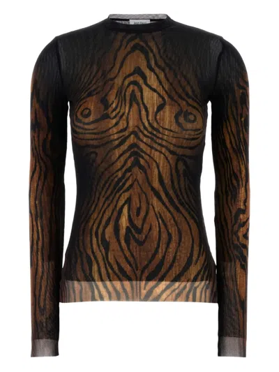 Jean Paul Gaultier Wood-print Sheer Top