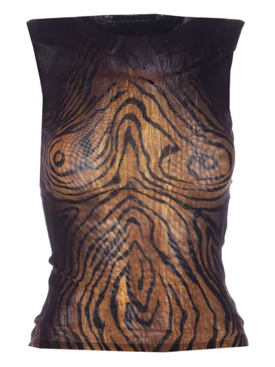 Jean Paul Gaultier Wood-print Sleeveless Top In Brown