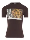 Jean Paul Gaultier Crew Neck Graphic Wood Print T-shirt In Brown