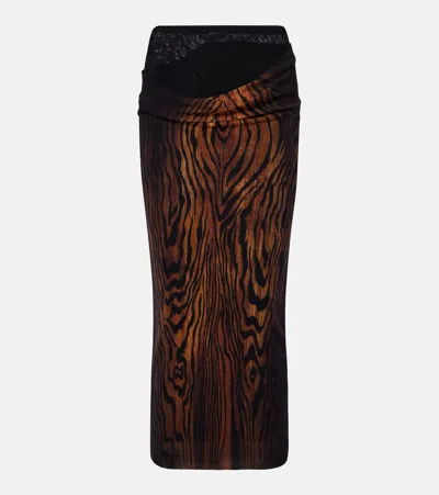 Jean Paul Gaultier Wood Trompe L'ail Tulle Midi Skirt In Brown