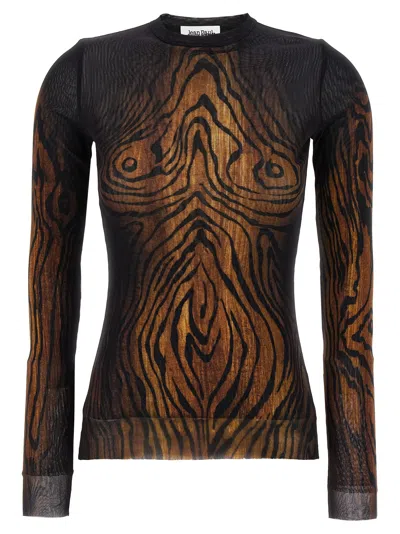 Jean Paul Gaultier Wood-print Tulle Blouse In Black
