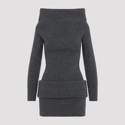 Jean Paul Gaultier Wool Off-shoulder Long-sleeve Mini Knitted Dress In Multi