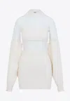 Jean Paul Gaultier Wool Mini Dress Ribbed Turtle-neck In White