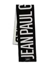 Jean Paul Gaultier Wool Scarf Logo Fringed Edges Rectangular Shape In Black