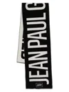 Jean Paul Gaultier Wool Scarf Logo Fringed Edges Rectangular Shape In Black