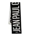 Jean Paul Gaultier Wool Scarf Logo Fringed Edges Rectangular Shape In Black