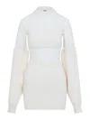 Jean Paul Gaultier Mesh Cutout Ribbed Knit Long-sleeve Mini Dress In Neutral