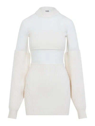 JEAN PAUL GAULTIER WOOL SHORT DRESS WITH MESH DETAILS