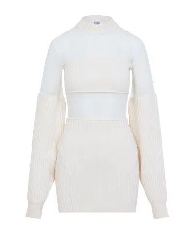 Jean Paul Gaultier Wool Short With Mesh Details Dress In White