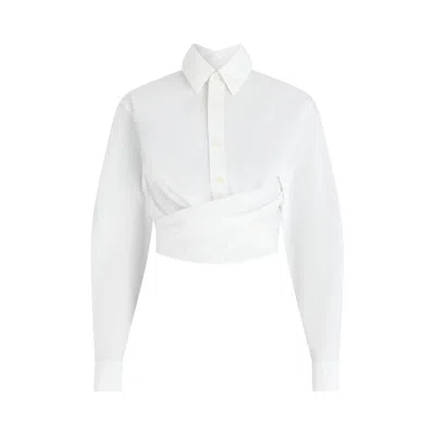 Pre-owned Jean Paul Gaultier Wrapped Fly Away Collar Cropped Shirt 'white' | Women's Size 40