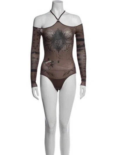Pre-owned Jean Paul Gaultier X Knwls Graphic Print Halterneck Bodysuit In Brown