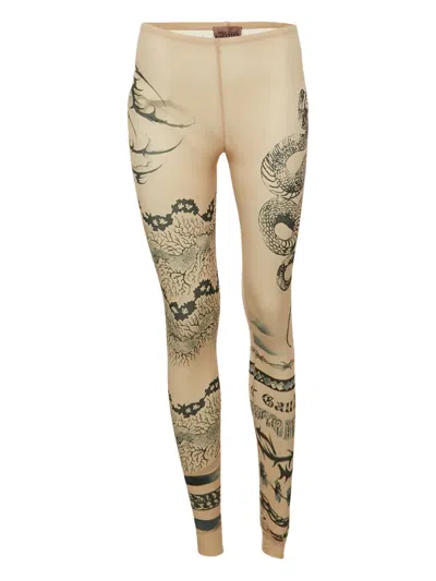 Pre-owned Jean Paul Gaultier X Knwls Tattoo Leggings In Neutral