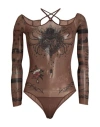 Jean Paul Gaultier X Knwls Woman Bodysuit Chocolate Brown Size L Polyamide, Elastane In Brown