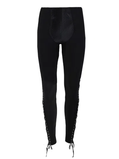 Jean Paul Gaultier X Lotta Volkova Lace-up Satin And Mesh Leggings In Black