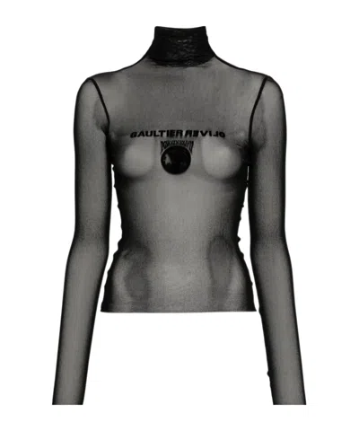 Jean Paul Gaultier X Shayne Oliver Flocked-logo Mesh Top In Black