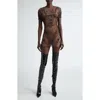 Jean Paul Gaultier X Shayne Oliver Gs Sport Print Sheer Convertible Tulle Dress In Dark Nude/ Black