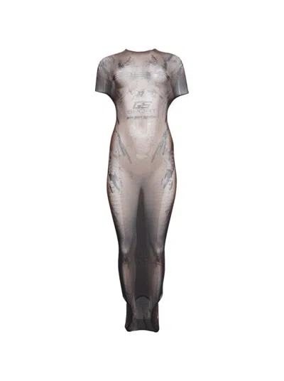 Jean Paul Gaultier X Shayne Oliver Mesh Double Side Dress In Neutrals