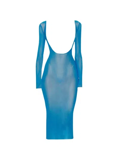 Jean Paul Gaultier X Shayne Oliver Mesh Low Cut And Backless Dress In Blue