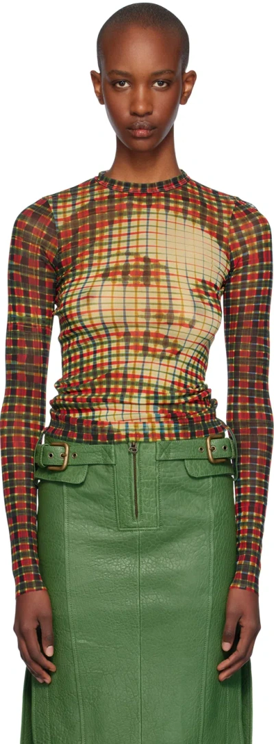 Jean Paul Gaultier Yellow & Green Tartan Face T-shirt In 95105030-sepia/yello