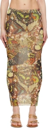 Jean Paul Gaultier Papillon Butterfly-print Mesh Maxi Skirt In 1090 Yellow/multicol