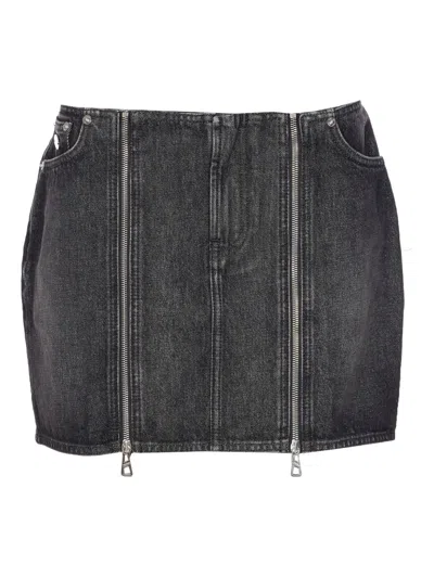 Jean Paul Gaultier Zip-front Pocket Mini Skirt In Gray