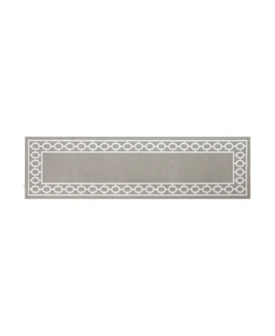 Jean Pierre Christine Trellis Border Tufted Runner Rug, 26" X 96" In Light Gray And White