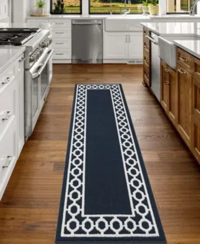 Jean Pierre Christine Trellis Border Tufted Runner Rugs In Black And Twisted Gray