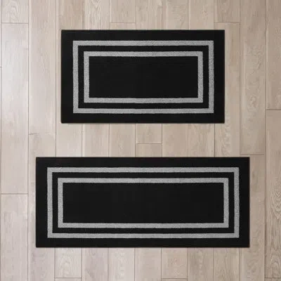 Jean Pierre Double Border All Loop Tufted Rugs In Black,twisted Grey