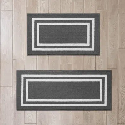 Jean Pierre Double Border All Loop Tufted Rugs In Dark Grey,white