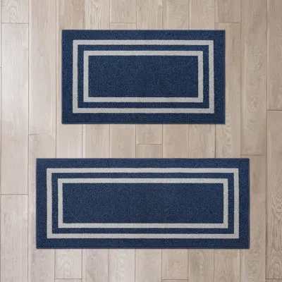 Jean Pierre Double Border All Loop Tufted Rugs In Denim Twist,light Grey