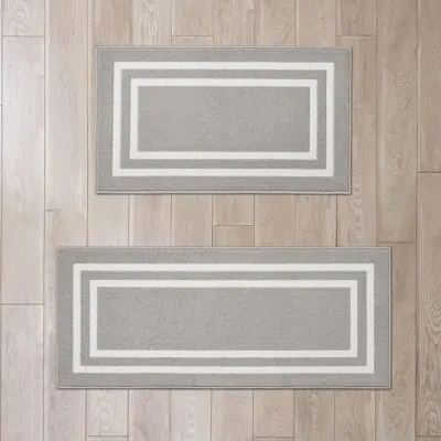 Jean Pierre Double Border All Loop Tufted Rugs In Light Grey,white