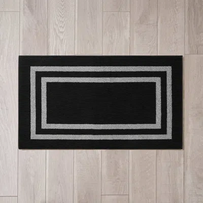 Jean Pierre Double Border Machine Tufted Performance Black/twisted Grey  Rug In Black,twisted Grey
