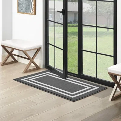 Jean Pierre Double Border Machine Tufted Performance Dark Gray/white Rug In Dark Grey,white