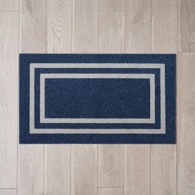 Jean Pierre Double Border Machine Tufted Performance Dark Gray/white Rug In Denim Twist,light Grey