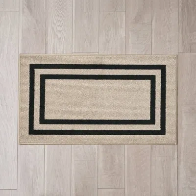 Jean Pierre Double Border Machine Tufted Performance Natural Twist/black Rug In Natural Twist,black