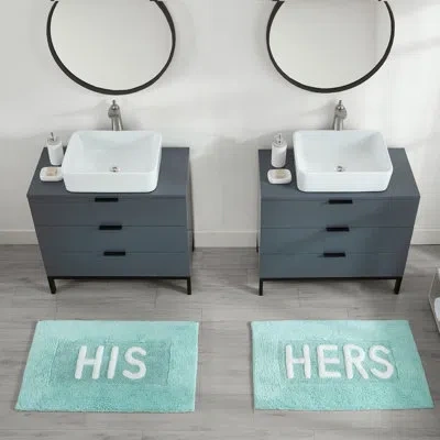 Jean Pierre His And Hers Rectangle 100% Cotton 2 Piece Bath Rug Set In Aqua Blue