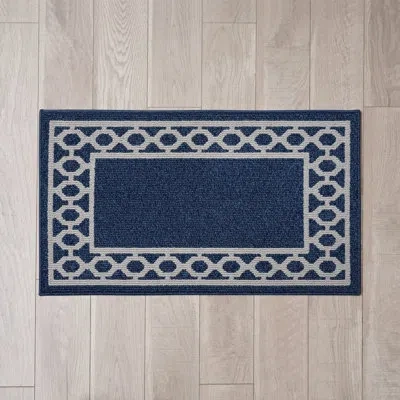 Jean Pierre New York Christine Border Machine Washable All Loop Tufted Rugs 1-piece In Denim Twist,light Grey