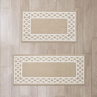 Jean Pierre New York Christine Border Machine Washable All Loop Tufted Rugs In Beige,white