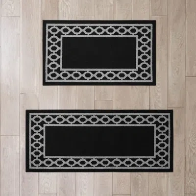 Jean Pierre New York Christine Border Machine Washable All Loop Tufted Rugs In Black,twisted Grey
