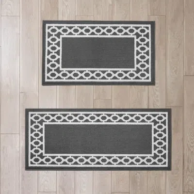 Jean Pierre New York Christine Border Machine Washable All Loop Tufted Rugs In Dark Grey,white