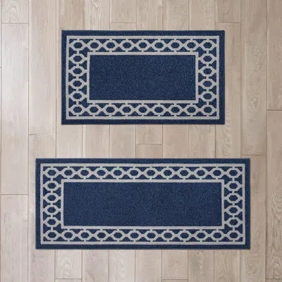 Jean Pierre New York Christine Border Machine Washable All Loop Tufted Rugs In Denim Twist,light Grey