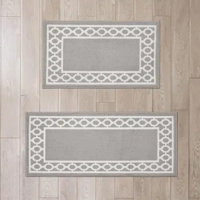 Jean Pierre New York Christine Border Machine Washable All Loop Tufted Rugs In Light Grey,white