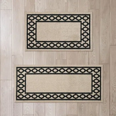 Jean Pierre New York Christine Border Machine Washable All Loop Tufted Rugs In Natural Twist,black