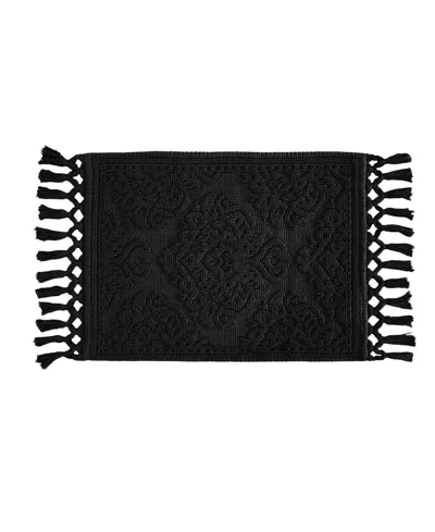 Jean Pierre New York Ricardo Fringe Cotton Bath Rug 17" X 31" In Black