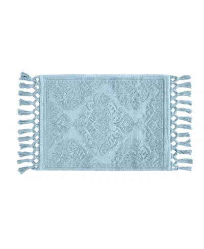 Jean Pierre New York Ricardo Fringe Cotton Bath Rug 17" X 31" In Blue