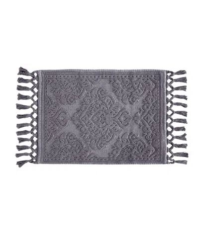 Jean Pierre New York Ricardo Fringe Cotton Bath Rug 17" X 31" In Dark Gray