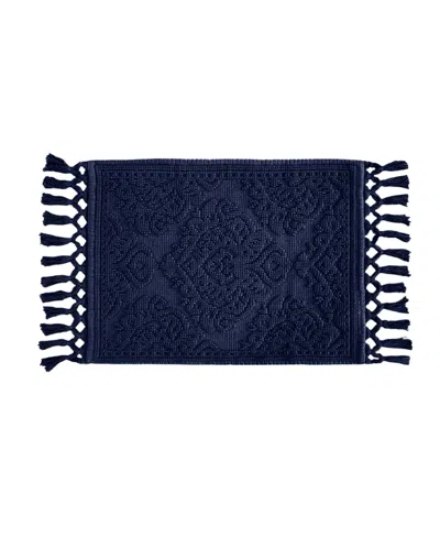 Jean Pierre New York Ricardo Fringe Cotton Bath Rug 17" X 31" In Indigo