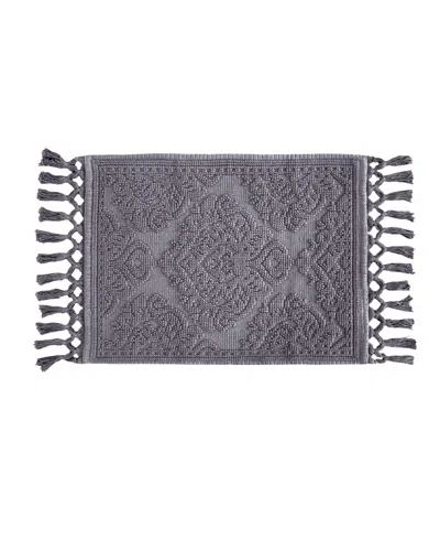 Jean Pierre New York Ricardo Fringe Cotton Bath Rug 21"x 41" In Dark Grey