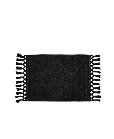 Jean Pierre New York Ricardo Fringe Cotton Bath Rug 27" X 52" In Black