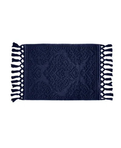 Jean Pierre New York Ricardo Fringe Cotton Bath Rug 27" X 52" In Indigo